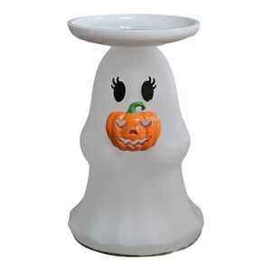 Bath & Body Works Halloween Ghost Pumpkin Pedestal Candle Holder Light Up